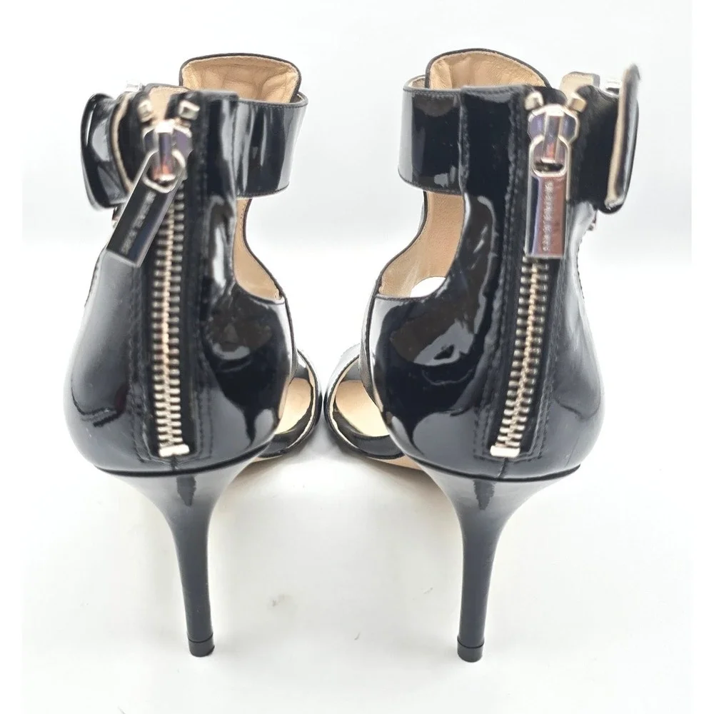 Michael Kors Black Leather Patent Cutout Stiletto Heel Sandals 9.5 Zip Back